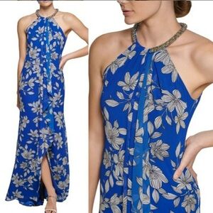 Calvin Klein Blue Halter Maxi Dress with Slit